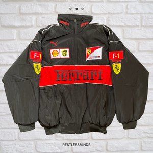 *EMBROIDERED* Black Ferrari F1 Racing Jacket, Varsity Jacket